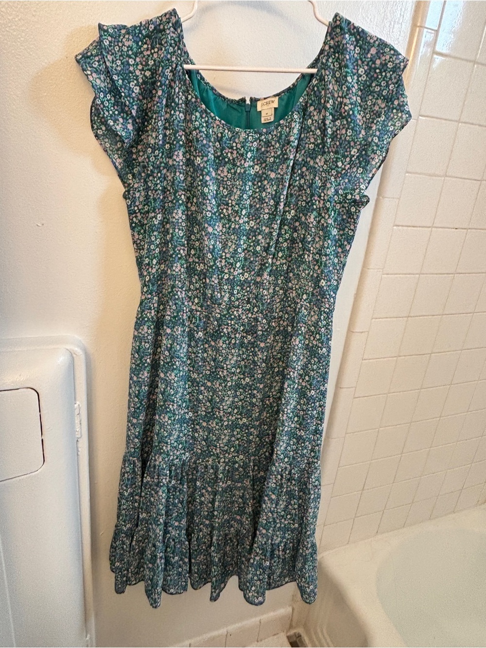 J. Crew Teal Floral Midi Dress with Flutter Sleeves - Picture 4 of 4